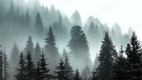 Obraz na płótnie Misty forest scene with tall trees and a mystical atmosphere. w salonie