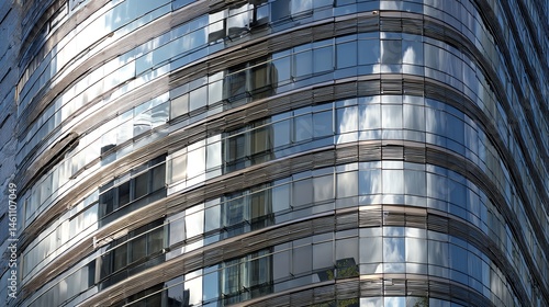 Obraz na płótnie Modern glass building facade reflecting the sky and surrounding structures. w salonie