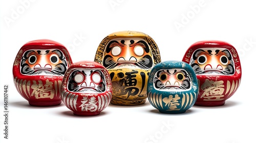 Obraz na płótnie Colorful Daruma dolls, symbolizing perseverance, on a white isolated background. w salonie