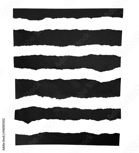 細長く黒い破れた紙のセット　背景透過