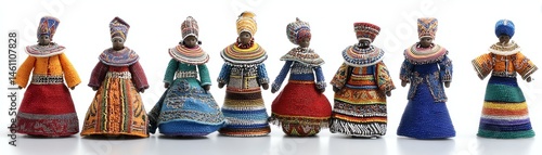 Obraz na płótnie Colorful handmade dolls representing diverse cultures, white isolate background w salonie