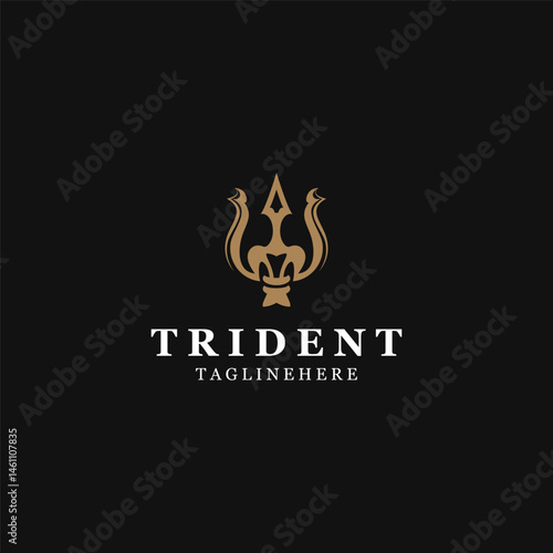Trident Poseidon Logo, Spear Simple Vintage Template Design i