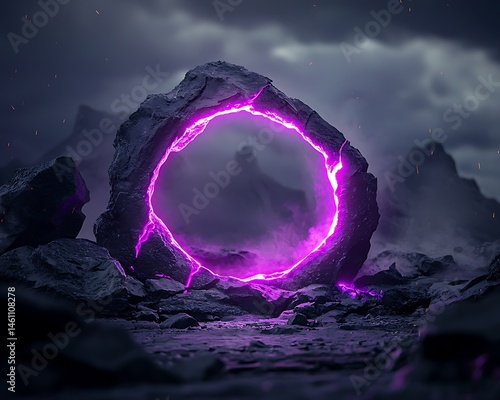 Dark stone portal glowing purple