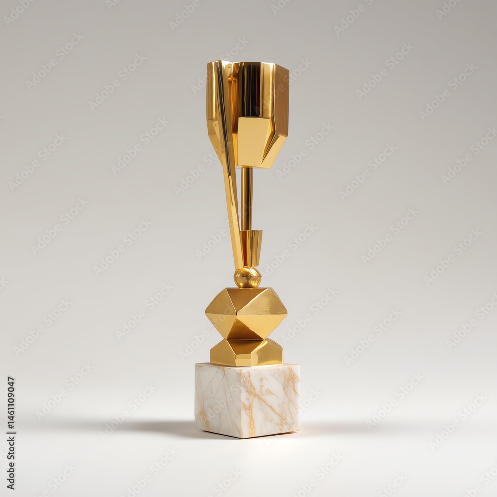 Golden trophy on a white isolated background, symbolizing achievement and success.