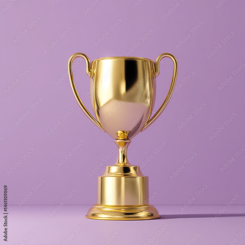 Gold trophy on purple background, symbolizing achievement and success.