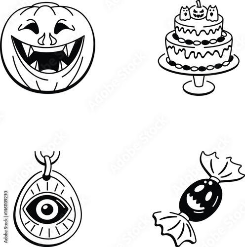 Collection of Hand Drawn Halloween Food Icons 
