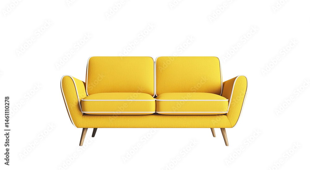 Fototapeta premium Png of Stylish yellow sofa with modern design and wooden legs, perfect for adding a pop of color to any living space.