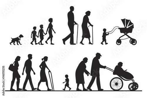 Family Life Cycle Stages Silhouettes of Growing Up Aging and Parenthood Journey