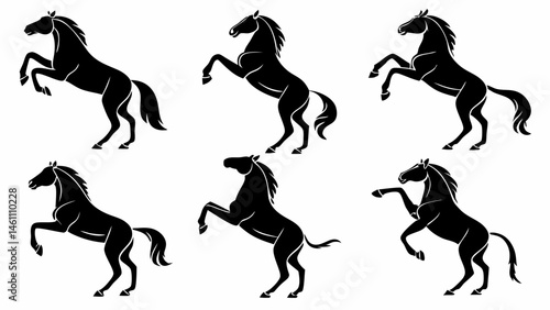 Majestic Stallion Silhouettes Six Black Horse Poses Elegant Equine Art Vector Graphics Horse Designs Powerful Horse