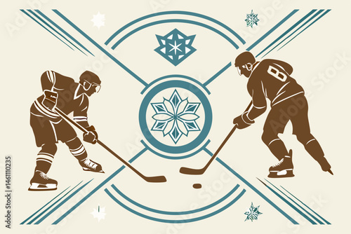 Winter Hockey Showdown Two Players Face Off in Intense Ice Hockey Action Graphic Design