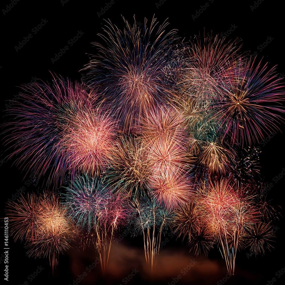 Colorful fireworks display against a dark night sky.