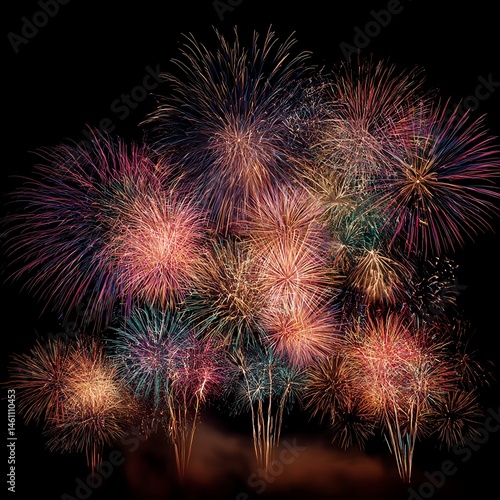 Obraz na płótnie Colorful fireworks display against a dark night sky. w salonie