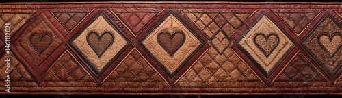 Obraz na płótnie Intricate wooden panel with diamond patterns and heart motifs, rich in detail. w salonie