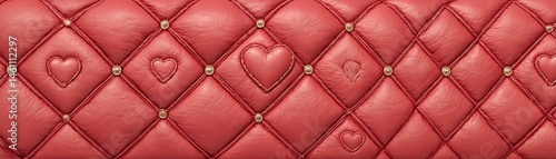 Obraz na płótnie Red quilted fabric with heart-shaped patterns, soft texture, elegant design, detailed view. w salonie