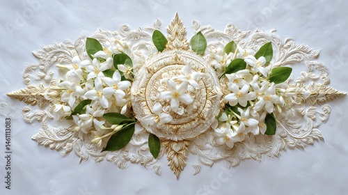 Obraz na płótnie Elegant arrangement of white flowers and intricate decorative elements. w salonie