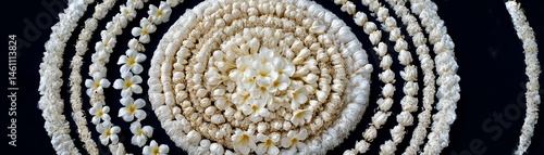 Obraz na płótnie Artful arrangement of popcorn in circular patterns on a black background. w salonie
