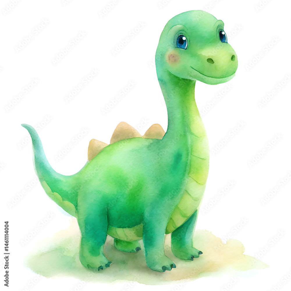 Cute Dinosaur Cartoon in Green Watercolor One Cute Dinosaur Cartoon in Green Watercolor One