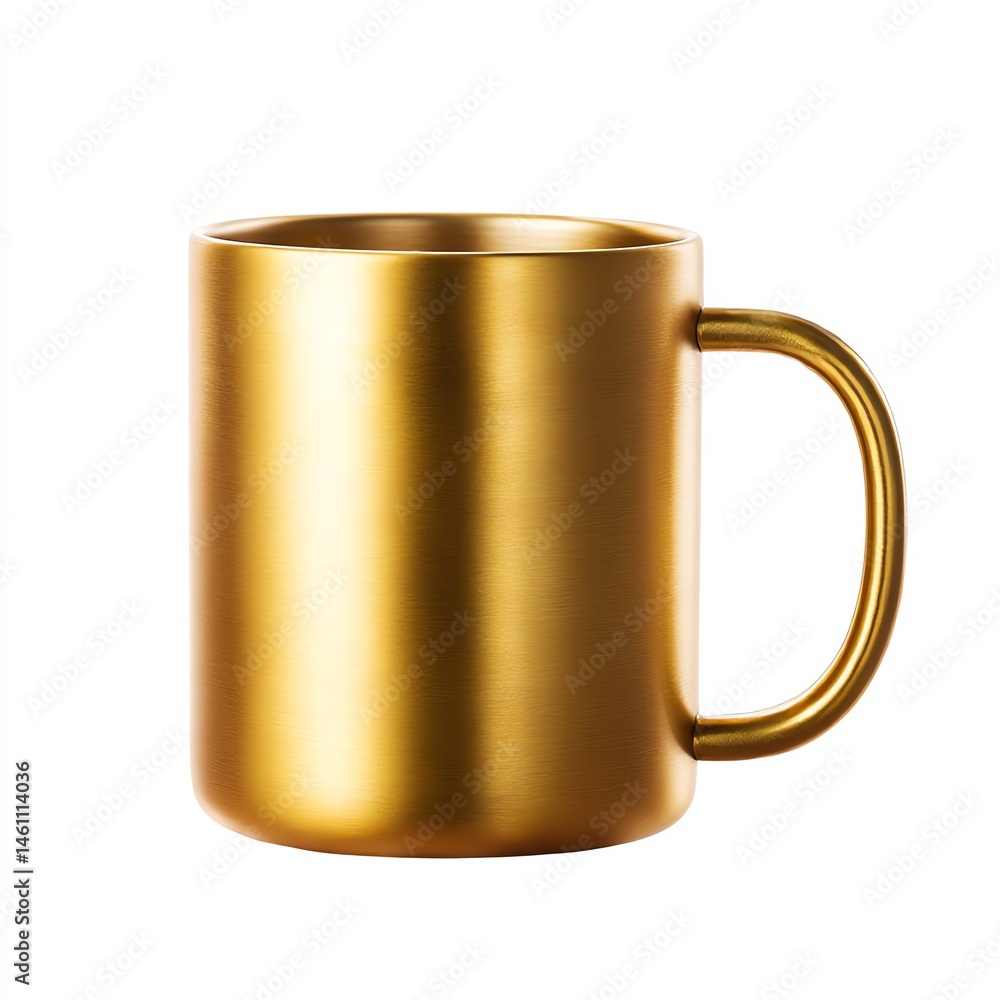Gold metallic mug isolated on a white background.
