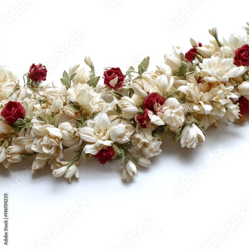 Obraz na płótnie A beautiful arrangement of white and red flowers on a white background. w salonie