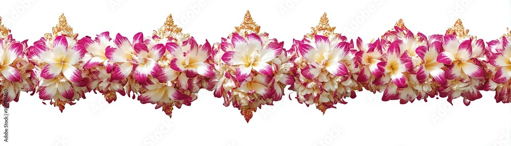 Colorful flower garland, white isolate background