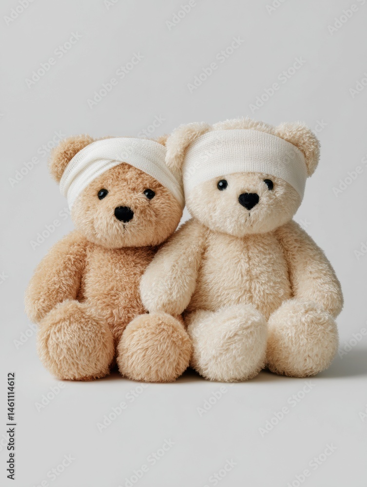 Obraz premium Soft Healing Companions Therapeutic Bears in Minimalist Wellness Aesthetic - Emotional Resilience and Comfort Storytelling for Modern Mental Health Narratives