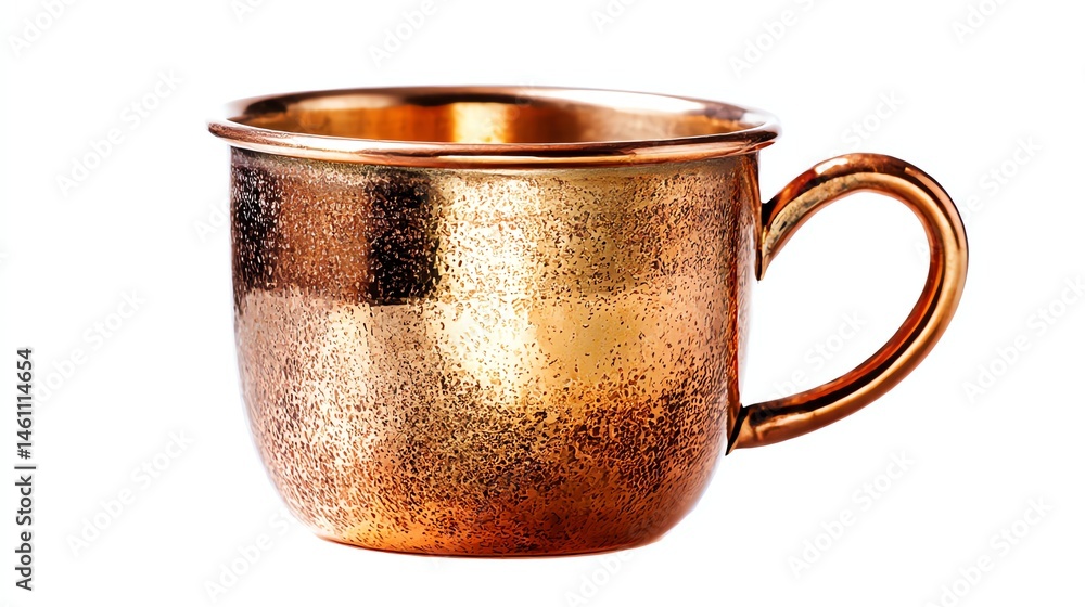 Copper mug with a shiny finish, isolated on a white background.