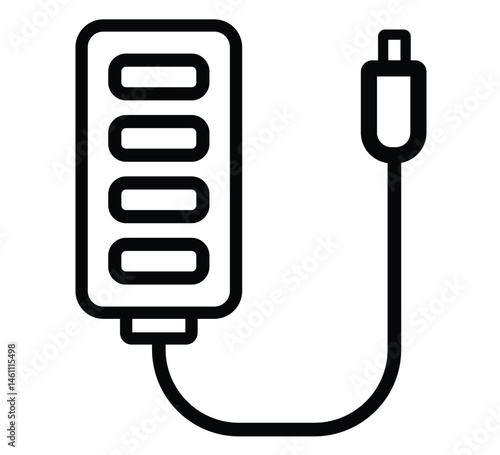 USB hub icon vector set. usb hub icon, office line art, office vector - simple black line art icon
