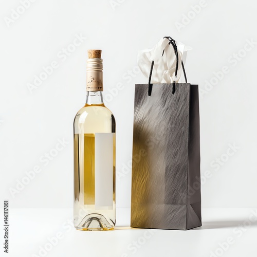Obraz na płótnie Wine bottle with gift bag on a white isolated background. w salonie
