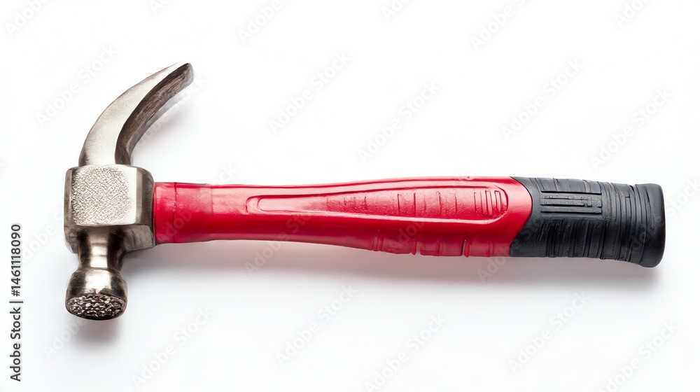 Red handle hammer on a white isolated background.