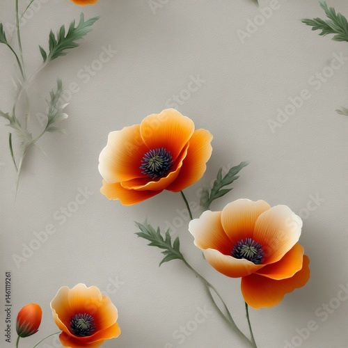 Vibrant Bunch of Orange Flowers on a Crisp White Surface: Endless Floral Inspiration and Seamless Watercolor Design Ideas for Your Home and Office