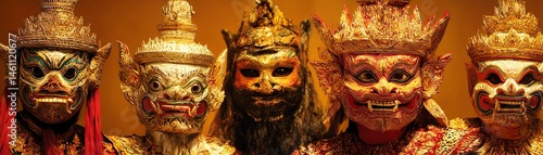 Obraz na płótnie Traditional masks representing cultural performance and heritage. w salonie