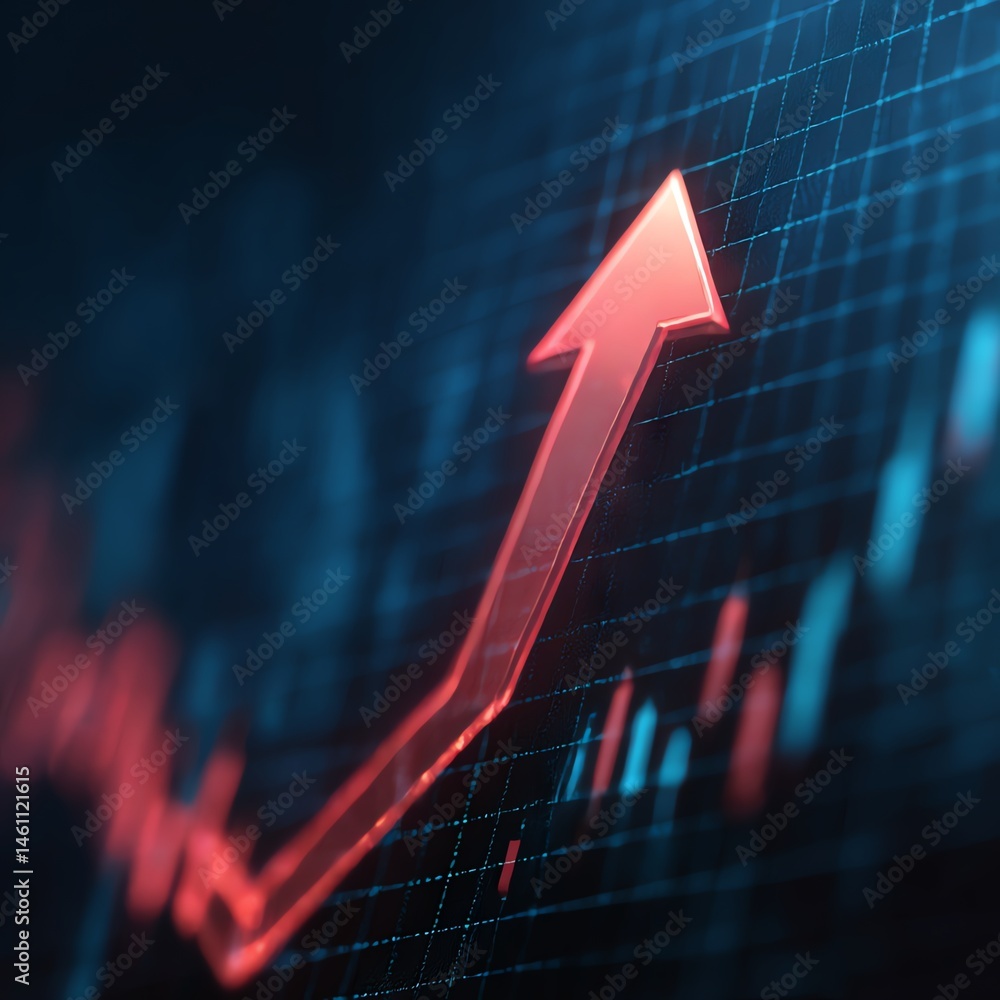 Dynamic growth arrow on financial chart, representing market trends.