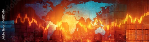 Obraz na płótnie Global stock market trends with abstract financial graphs and world map. w salonie