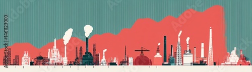 Obraz na płótnie Colorful illustration of industrial skyline with smokestacks against a gradient background. w salonie