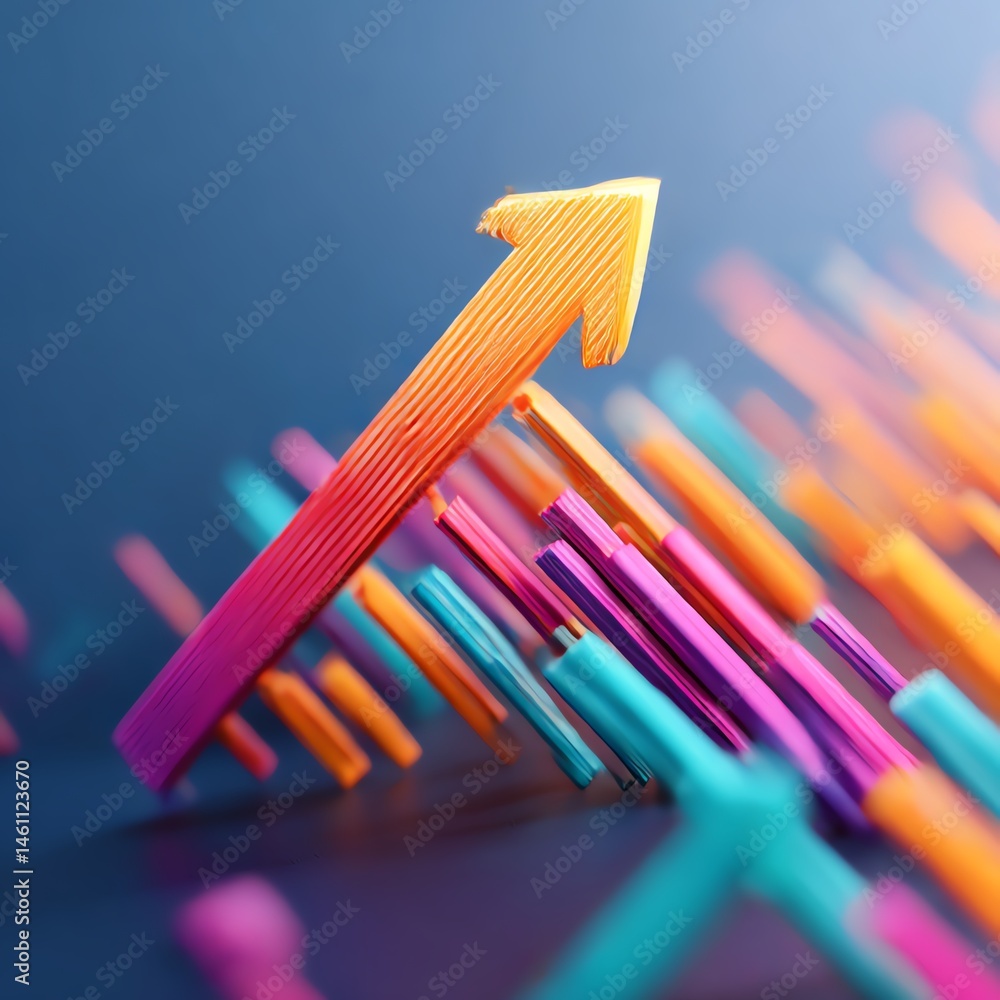 Colorful arrow representing growth on a vibrant background, abstract design.