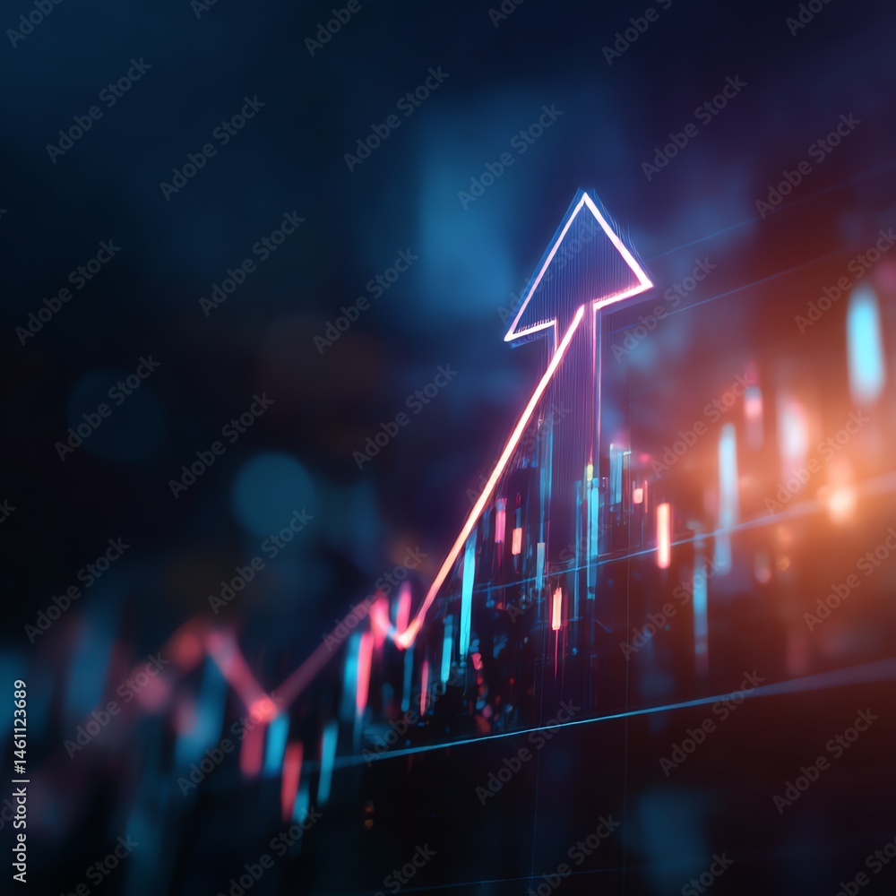 Financial growth represented by a glowing upward trend chart.