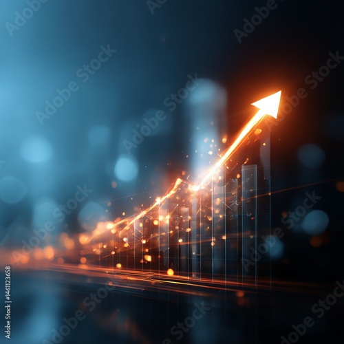 Abstract financial growth graph with glowing elements on a dark background.