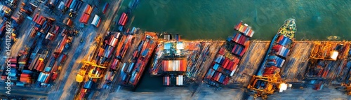 Obraz na płótnie Aerial view of cargo containers at a busy shipping port. w salonie