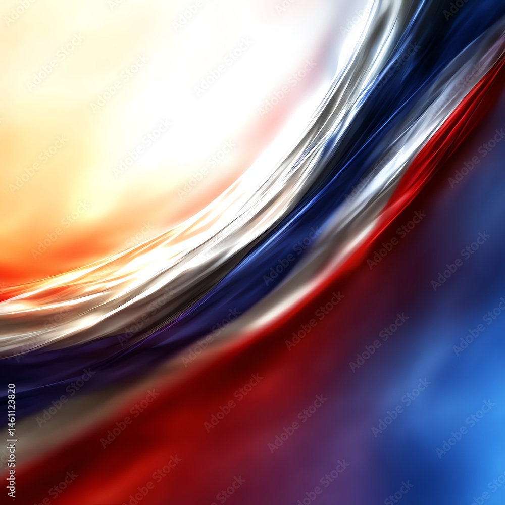 Abstract wave design in red, white, and blue colors on a smooth background.