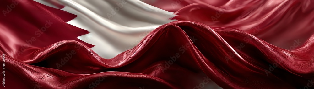 Close-up of a flowing Qatar flag, showcasing rich colors and texture.