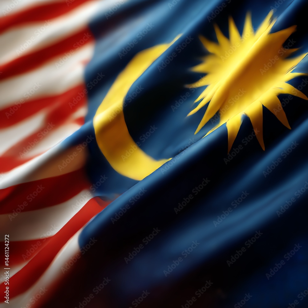 Flag of Malaysia with vibrant colors and intricate design, white isolate background.