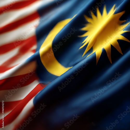 Obraz na płótnie Flag of Malaysia with vibrant colors and intricate design, white isolate background. w salonie