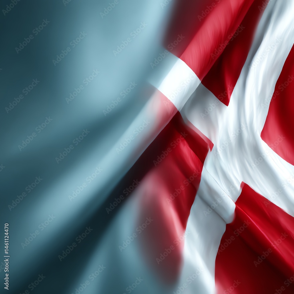 Close-up of the Danish flag waving gracefully in the wind.