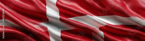 Danish flag waving elegantly in the breeze, vibrant red and white colors