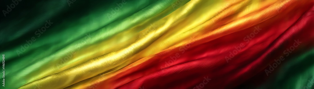 Vibrant flag with green, yellow, and red colors flowing beautifully.