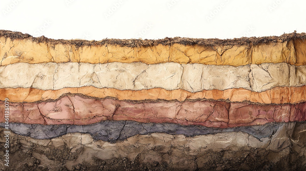 Stratified geological layers showcasing various earth materials