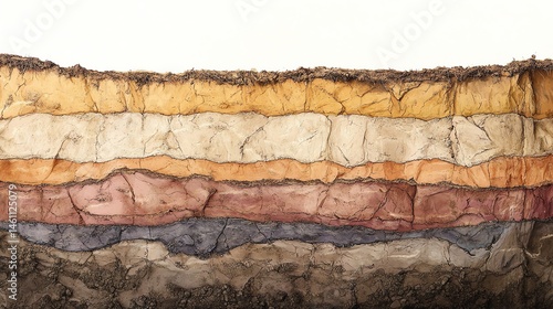 Stratified geological layers showcasing various earth materials