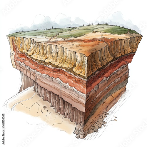 Obraz na płótnie Geological cross-section illustrating earth layers in vibrant colors. w salonie