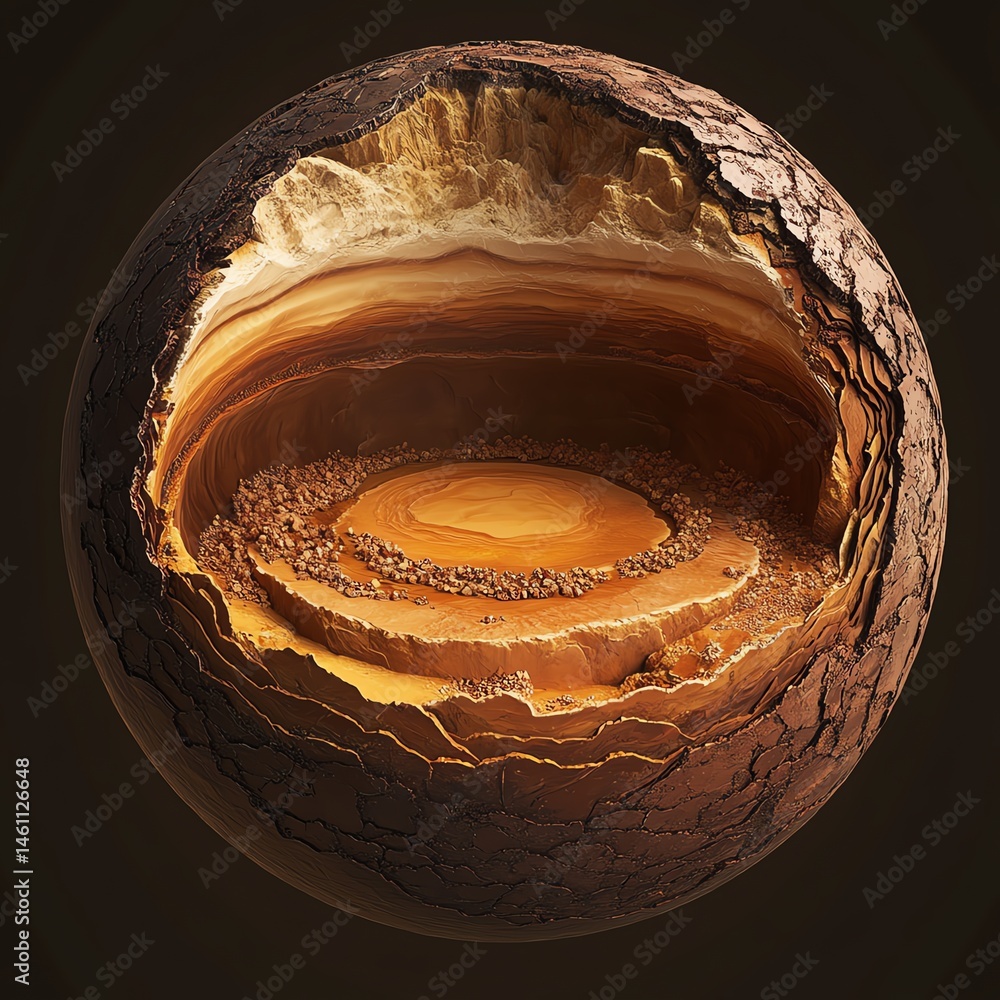 A detailed view of a geological cross-section of a planet's interior.