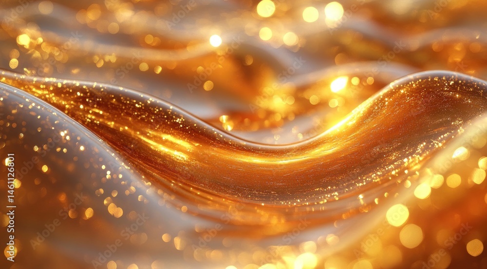 Abstract illustration of liquid gold waves with shimmering particles. Abstract illustration of liquid gold waves with shimmering particles.